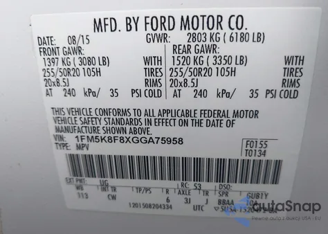 2016 Ford Explorer Limited из США, поврежденный, VIN 1FM5K8F8XGGA75958